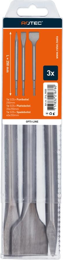 Rotec OPTI-LINE | SDS-plus beitelset | 3-dlg (punt plat spade) 214.9000