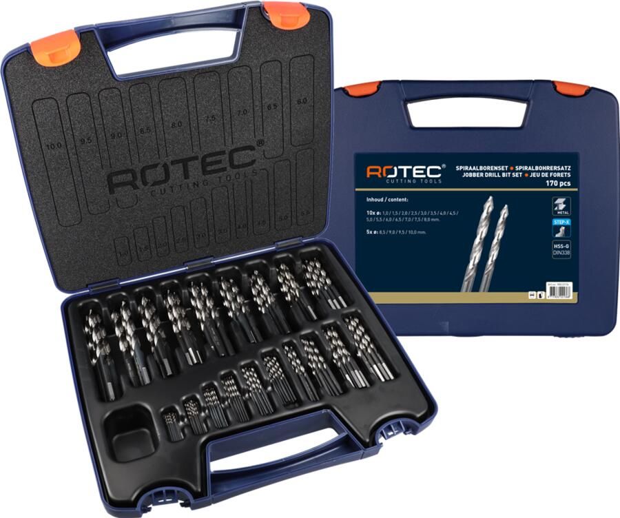 Rotec Spiraalborenset | 104 STEP-X | DIN 338 | 170-dlg | ø1-10 900.0176