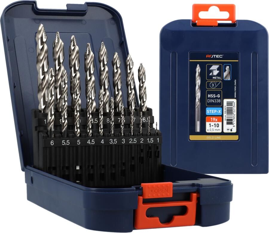 Rotec Spiraalborenset | 104 STEP-X | DIN 338 | 19-dlg | ø1-10 ABS 900.0070