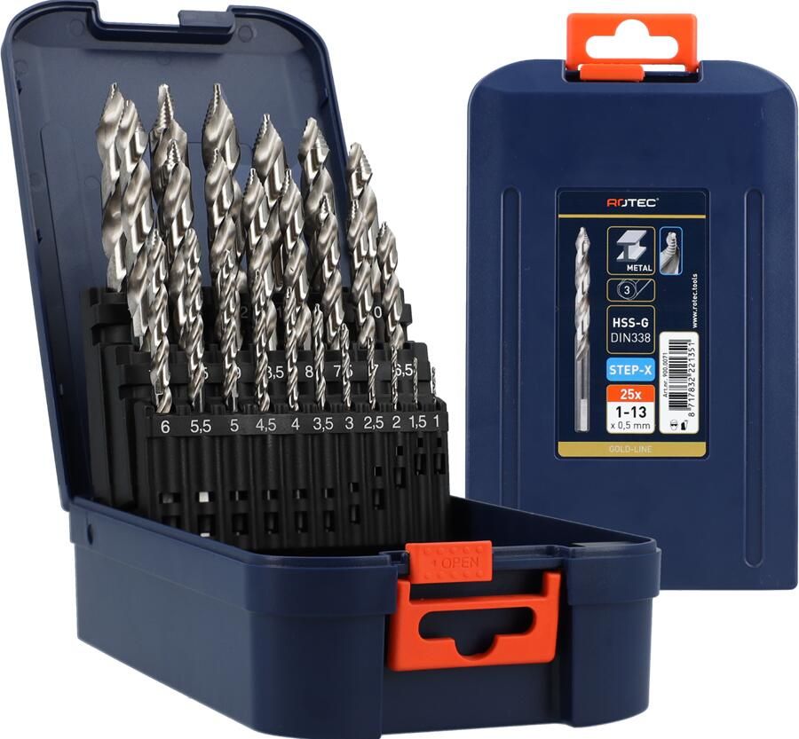 Rotec Spiraalborenset | 104 STEP-X | DIN 338 | 25-dlg | ø1-13 ABS 900.0071