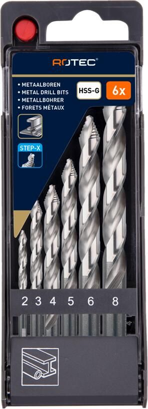 Rotec Spiraalborenset | 104 STEP-X | DIN 338 | 6-dlg | ø2-8 900.1024