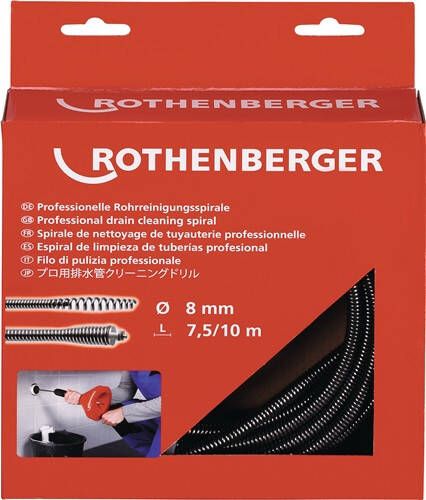 Rothenberger Spiraalgereedschap | lengte 7 5 m spiraal d. 8 mm met gereedschapskoppeling en kern | 1 stuk 72425