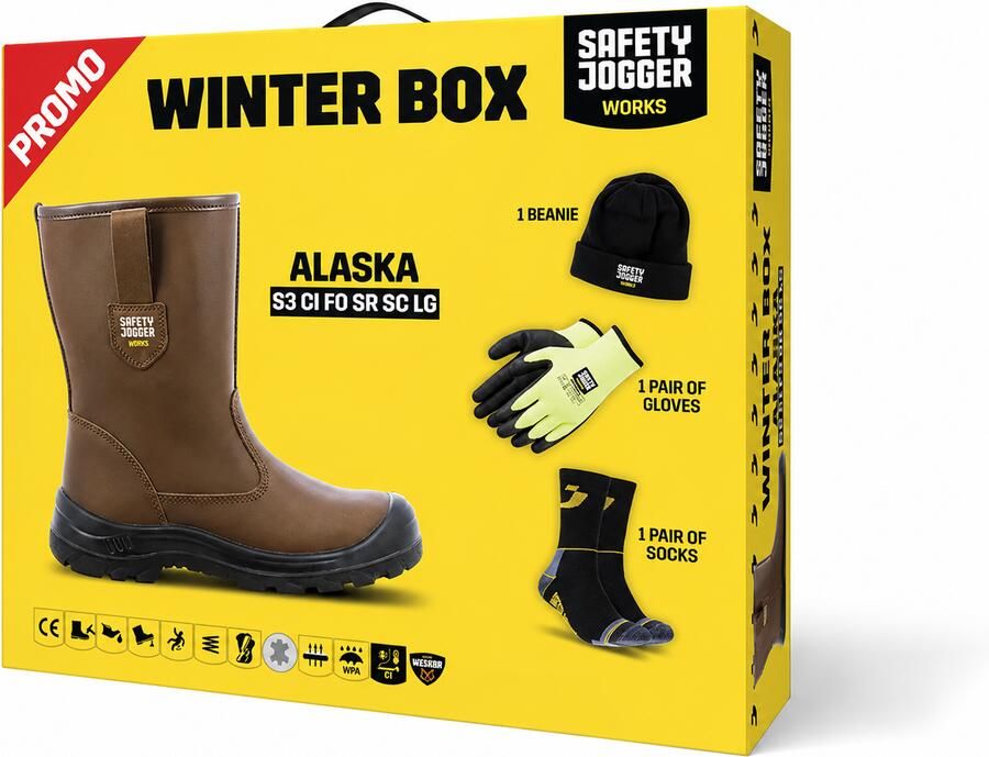 Safety Jogger Winterbox | Alaska veiligheidslaars + sokken + handschoenen + muts | Bruin | SI9805440