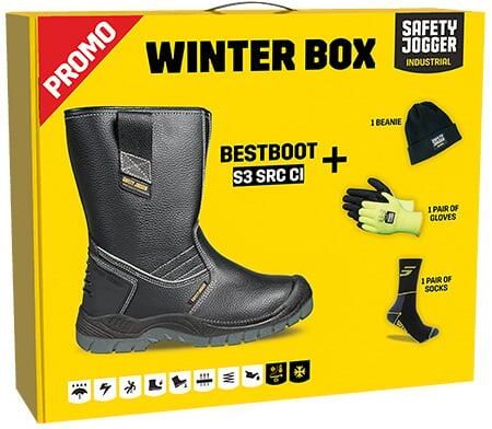 Safety Jogger Winterbox | Bestboot veiligheidslaars + sokken + Handschoenen + muts | Zwart | SI9700390
