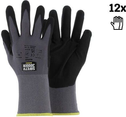 Safety Jogger Veiligheidshandschoenen met maximale beweeglijkheid | 12 Stuks | Zwart | ALLF06006