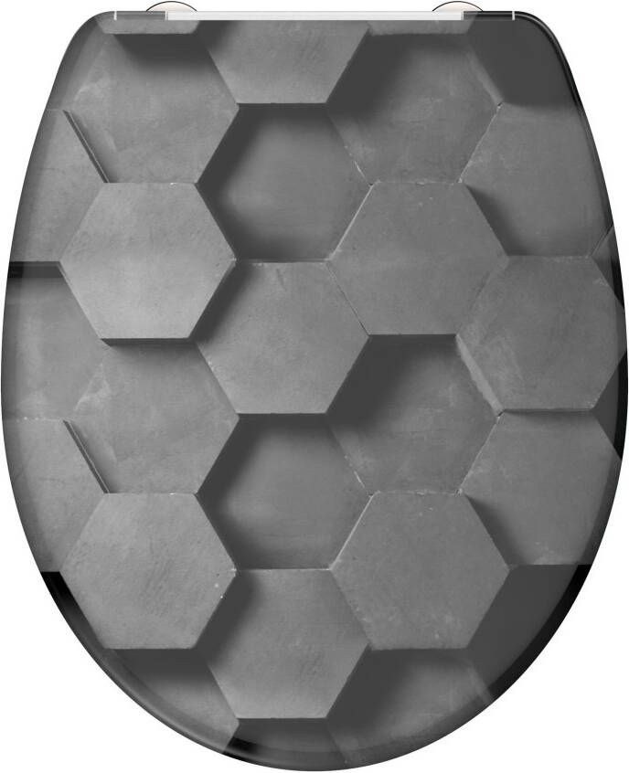 Schutte Duroplast WC-bril GREY HEXAGONS met soft-close en quick-release 82392