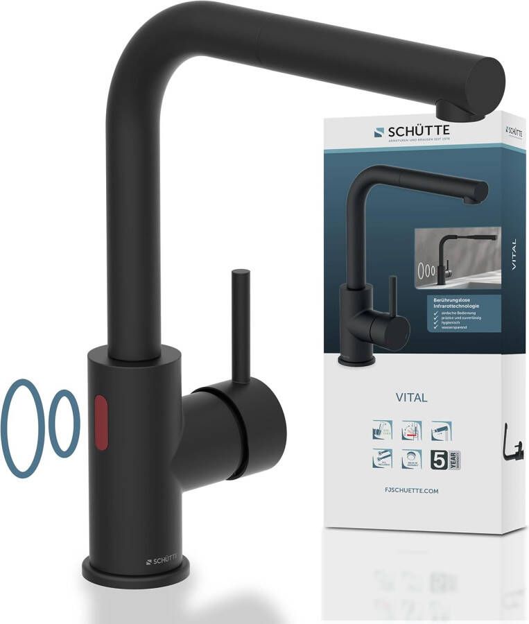 Schütte Schutte VITAL Sensor keukenkraan met uittrekbare uitloop | Mat Zwart 99760