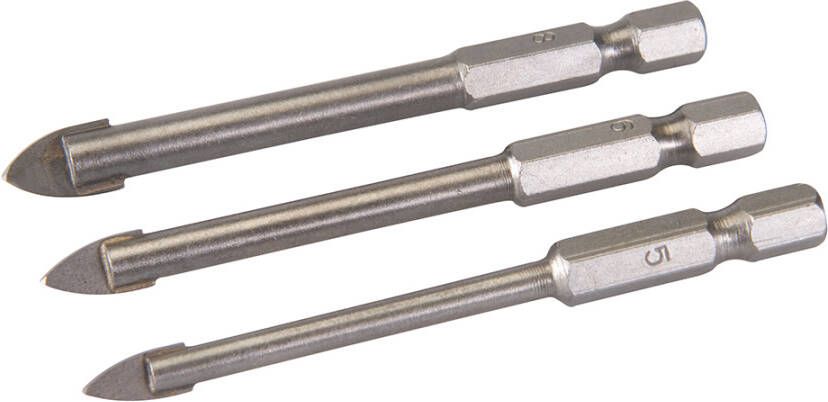 Silverline 3-delige tegel en glassnijder set zeskant aansluiting | 5 6 en 8 mm 224760