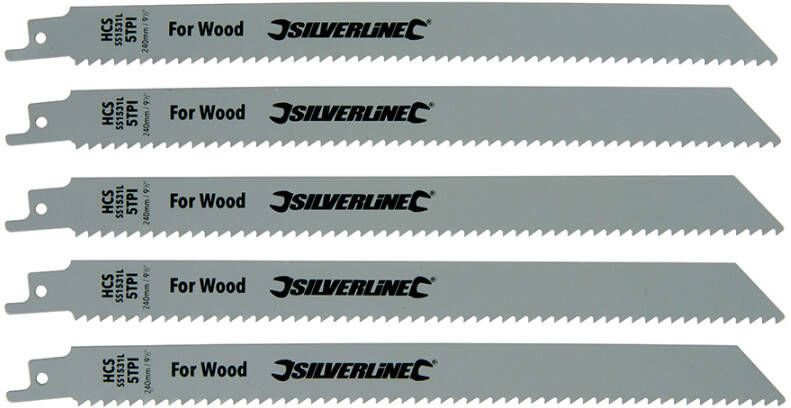 Silverline Reciprozaagbladen voor hout 5 pk. | HCS 5 tpi 240 mm 196500