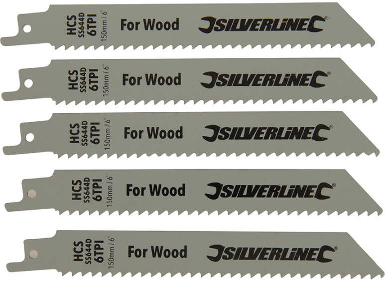 Silverline Reciprozaagbladen voor hout 5 pk. | HCS 6 tpi 150 mm 598431