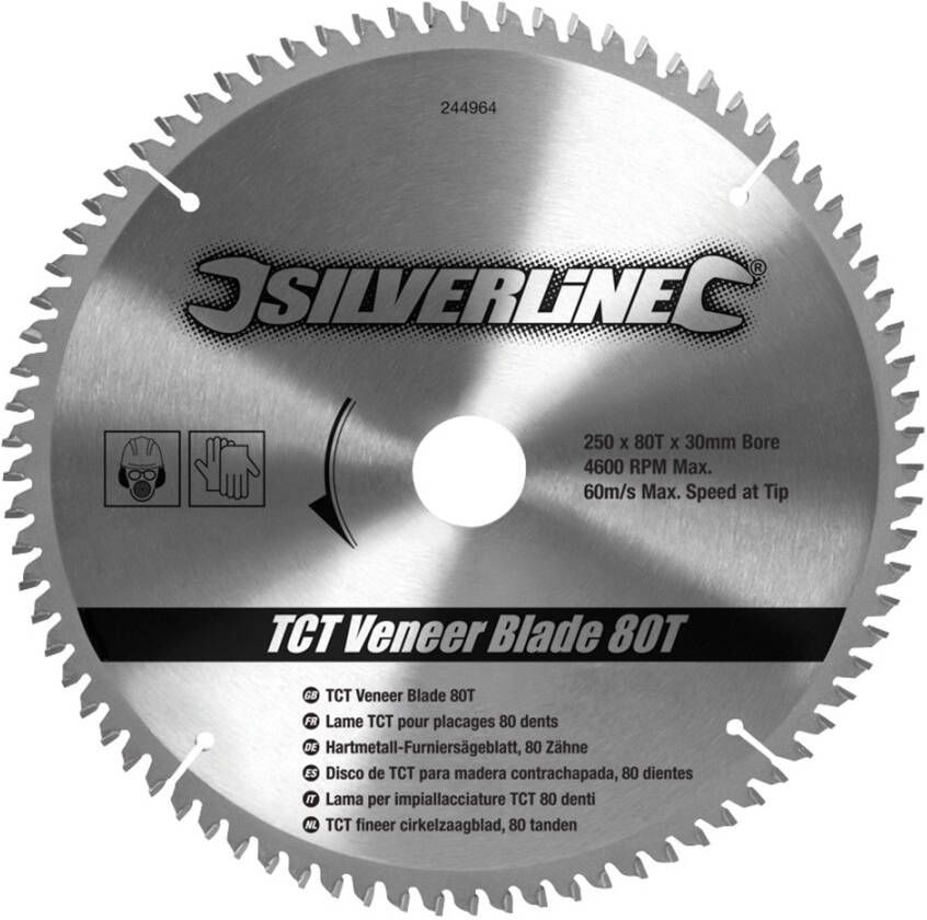 Silverline TCT fineer cirkelzaagblad 80 tanden | 250 x 30 25 20 en 16 mm ringen 244964