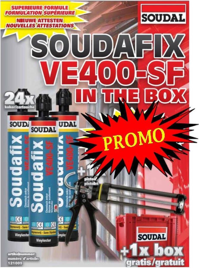 Soudal Promobox 24X VE-400 SF 280 ml + Box+Pistool 121009