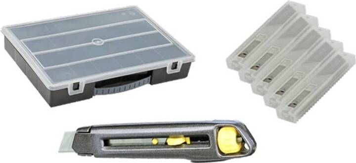 Stanley Interlock Afbreekmes | 18mm | + 5 x 10 Afbreekmesjes18mm| In 14 vaks organiser STHT10018-9