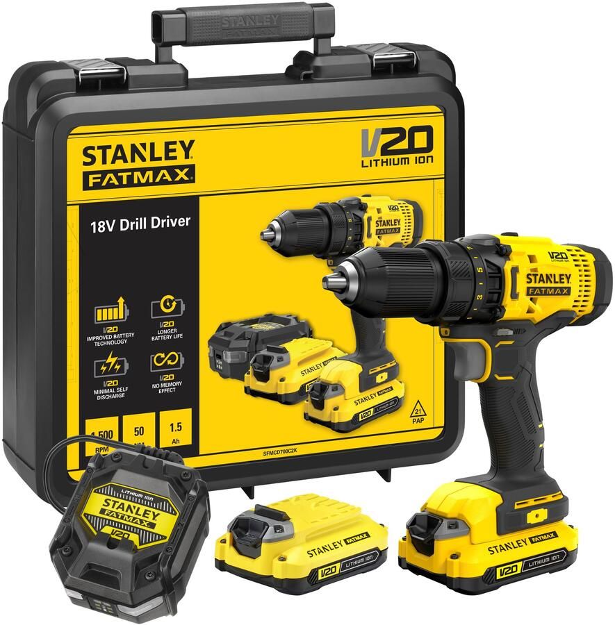 Stanley Powertools Stanley FATMAX SFMCD700C2K 20V MAX* 13mm DD | 2 x 1.5Ah KB SFMCD700C2K-QW