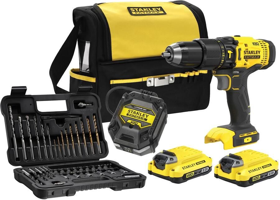Stanley Powertools Stanley FATMAX SFMCD711DSA V20 18V 2.0Ah Schroefklopboormachine Met 2 Accu&apos;s en 50-Delige Accessoireset in Softbag SFMCD711DSA-QW