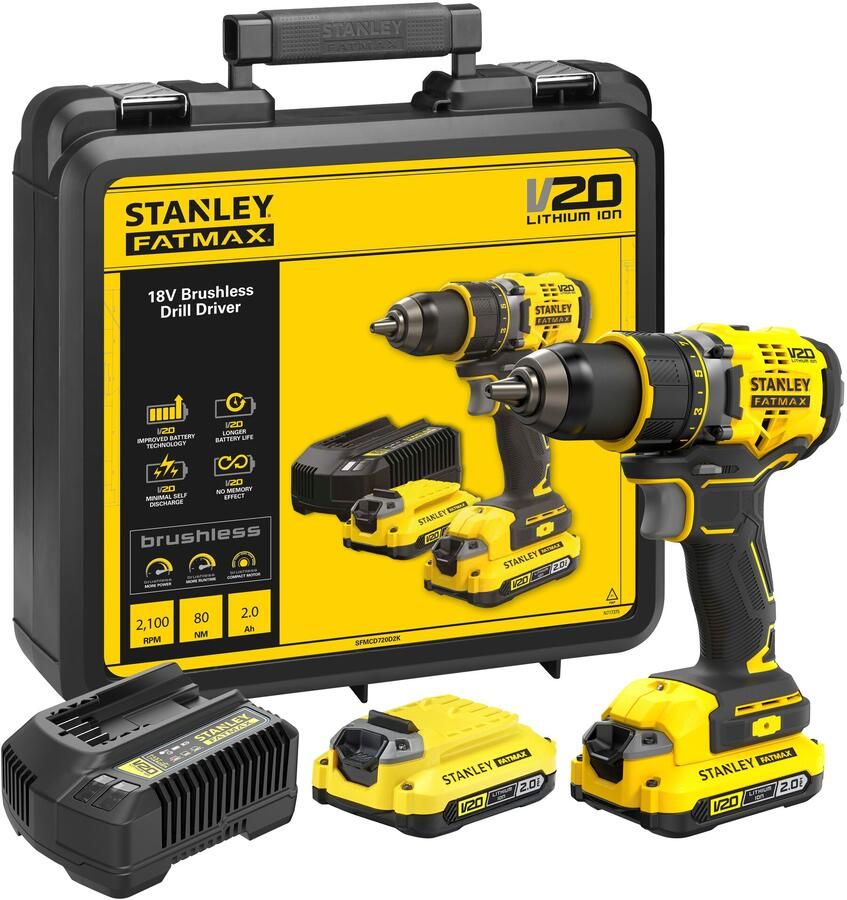 Stanley Powertools Stanley FATMAX SFMCD720D2K V20 18V BL Schroefboor | 2x 2.0Ah SFMCD720D2K-QW