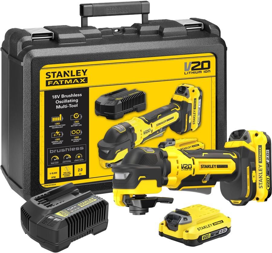 Stanley Powertools Stanley FATMAX SFMCE510D2K 18V 2x2.0Ah Brushless Accu Multitool | In Koffer SFMCE510D2K-QW