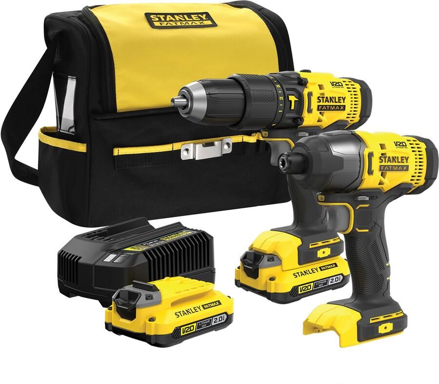 Stanley Powertools Stanley FATMAX SFMCK461D2S V20 Combo Kit | 18V Accu Schroefklopboormachine + Accu Slagschroevendraaier | 2 Accu&apos;s + Lader | In Softbag
