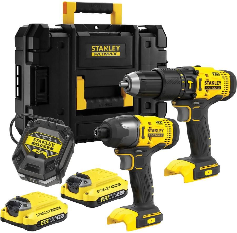 Stanley Powertools Stanley FATMAX SFMCK465D2T V20 Combo Kit | 18V Accu Schroefkopboormachine + 18V Accu Slagschroevendraaier | 2x 2 0 AH Accu&apos;s | 1x Lader | In TSTAK
