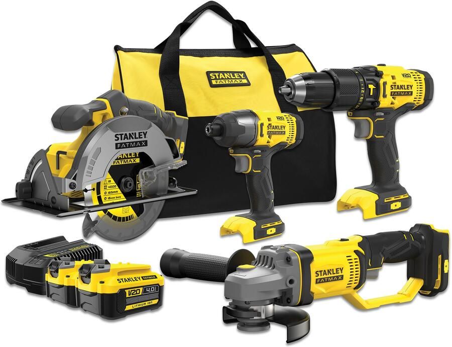 Stanley Powertools Stanley FATMAX SFMCK469M2 V20 Combi Kit | Accu Schroefklopboormachine + Accu Cirkelzaag + Accu Haakse Slijper | 2x 4.0Ah Accu&apos;s | 1x Lader | In