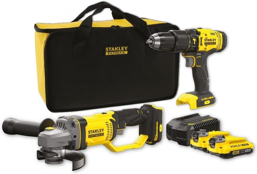 Stanley Powertools Stanley FATMAX SFMCK471D2S | V20 accu combiset 18V klopboormachine + haakse slijper in softbag (2x 2.0Ah accu + lader) SFMCK471D2S-QW