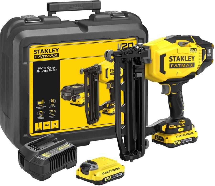 Stanley Powertools Stanley FATMAX SFMCN616D2K V20 18V 16G Accu Spijkermachine | 2x 2 0Ah Accu&apos;s + Lader | In Koffer SFMCN616D2K-QW - Foto 1