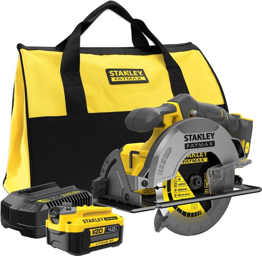 Stanley Powertools Stanley FATMAX SFMCS500M1S 18V V20 Accu Cirkelzaag | 1x 18V 4 0Ah Accu + Lader | In Softbag SFMCS500M1S-QW