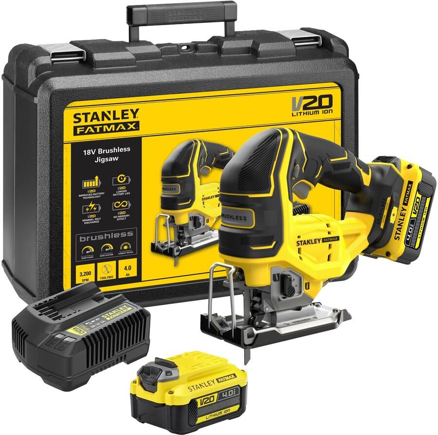 Stanley Powertools Stanley FATMAX SFMCS650M2K 18V Brushless Accu Decoupeerzaag | 2x4.0Ah Accu&apos;s + Lader | In Koffer SFMCS650M2K-QW