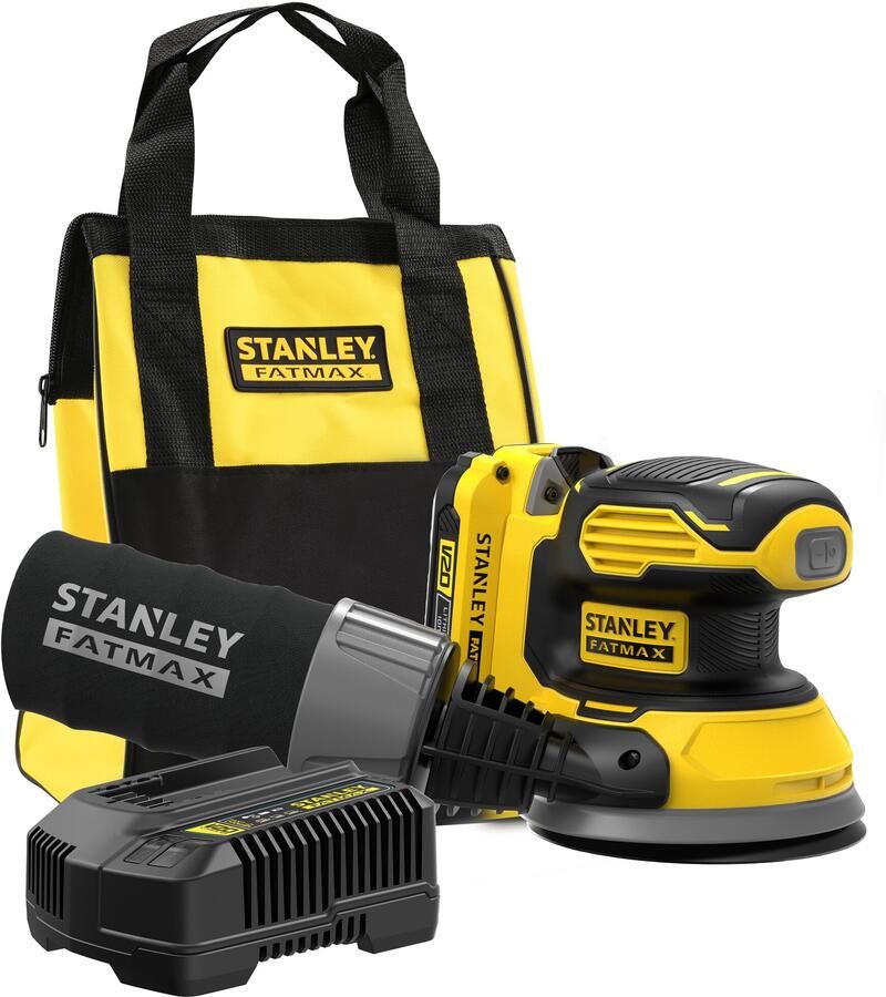 Stanley Powertools Stanley FATMAX SFMCW220D1S V20 18V Accu Excentrische Schuurmachine | 1x 2.0AH Accu + Lader | In Softbag SFMCW220D1S-QW