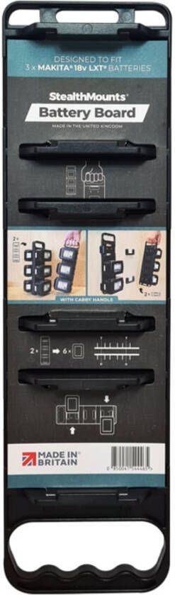 StealthMounts Batterijbord voor Makita LXT met Handgreep | Zwart BD-MK18-H-1
