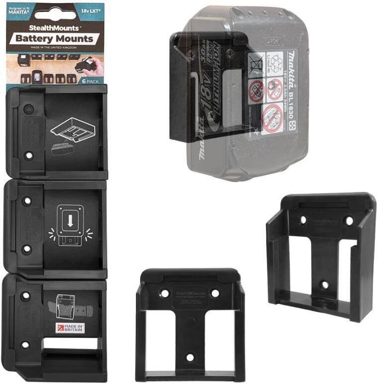 StealthMounts Batterijhouders voor Makita 18v | Zwart | 6 stuks BM-MK18-6