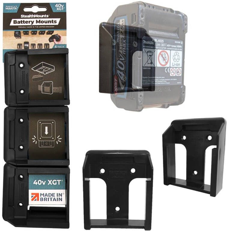 StealthMounts Batterijhouders voor Makita 40v XGT | Zwart | 6 stuks BM-MK40-BLK-6