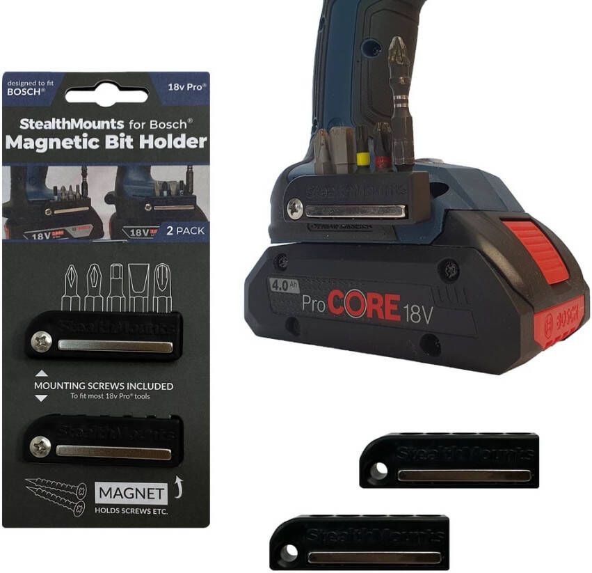 StealthMounts Bithouder voor Bosch 18v | 2 Stuks | Zwart BH-BO-BLK-2