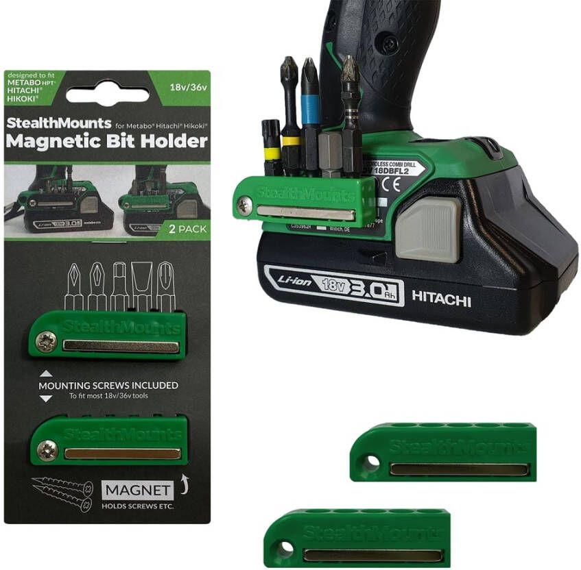 StealthMounts Bithouder voor Hikoki Metabo HPT Hitachi | Groen | 2 stuks BH-MHH-GRN-2