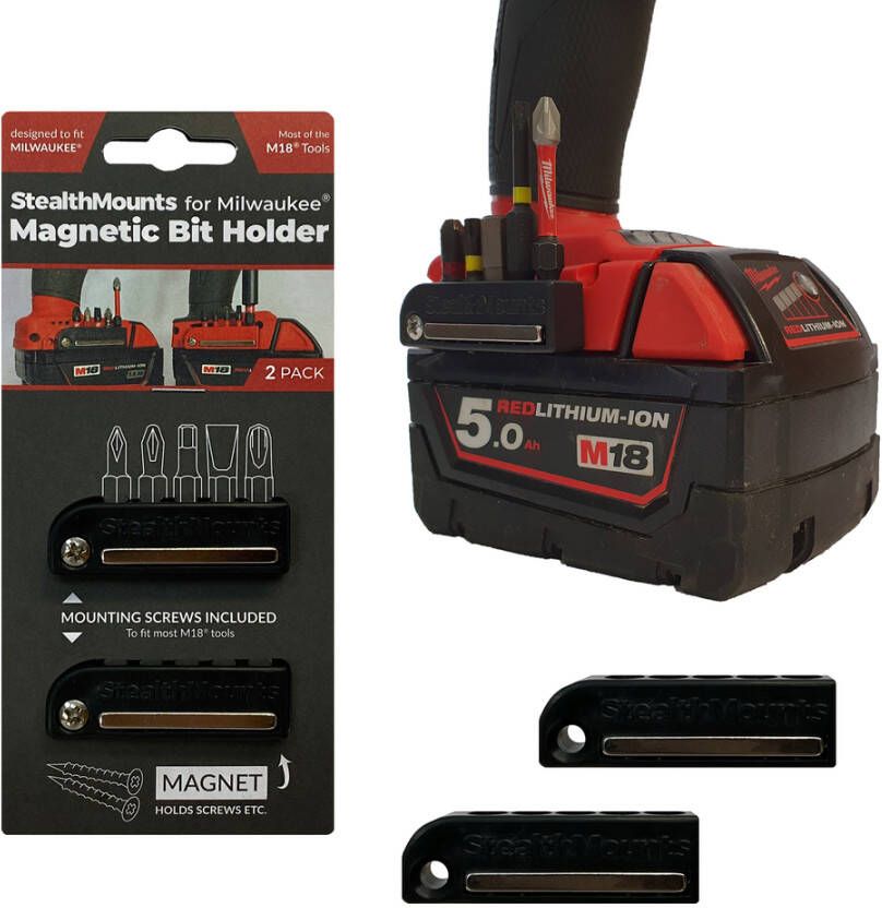 StealthMounts Bithouder voor Milwaukee M18 | Zwart | 2 stuks BH-MW18-BLK-2
