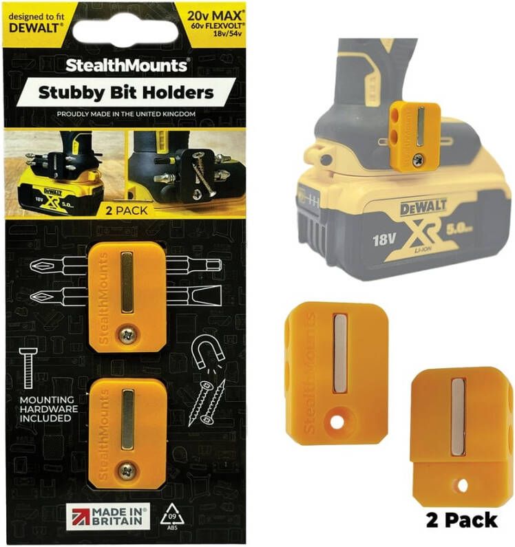 StealthMounts Stubby bithouder voor DeWalt | Geel | 3 stuks BH-DW-S-YLW