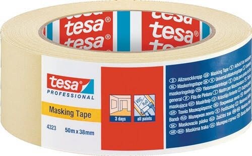 Tesa Afplakband | licht gecrêpt | lichtbeige | lengte 50 m | breedte 38 mm | wiel | 8 stuks 04323-00043-00