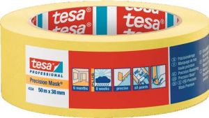 Tesa Precisie afplaktape | glad | geel | lengte 50 m | breedte 38 mm | wiel | 4 stuks 04334-00003-00