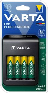 Varta NiMH LCD Plug Charger+ (AA AAA & 9 Volt) inclusief 4x AA 2100 mAh | 1 stuks -57687