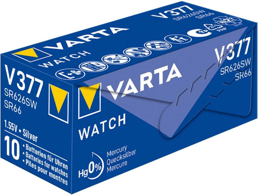 Varta Zilveroxide Batterij SR66 | 1.55 V DC | 27 mAh | Zilver | 10 stuks -V377