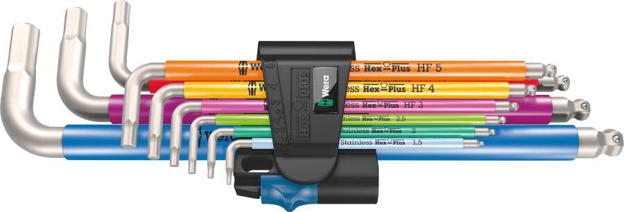 Wera 3950 9 Hex-Plus Multicolour HF Stainless 1 stiftsleutelset | metrisch | RVS | met vasthoudfunctie | 9-delig 05022699001