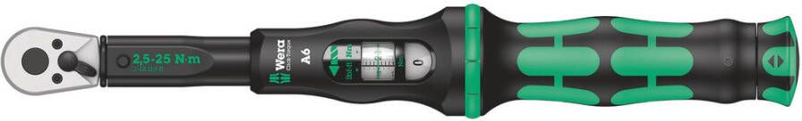 Wera Click-Torque A 6 draaimomentsleutel met omschakelratel 1 4 duim zeskant 2.5 25 Nm 1 stuk(s) 05075605001