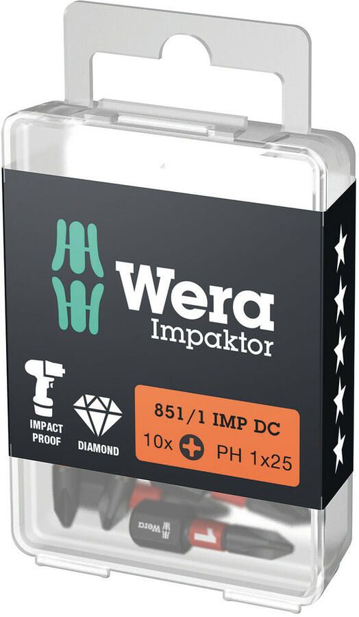 Wera 851 1 IMP DC Impaktor Bits Phillips PH 1 x 25 mm 10 stuk(s) 05057615001
