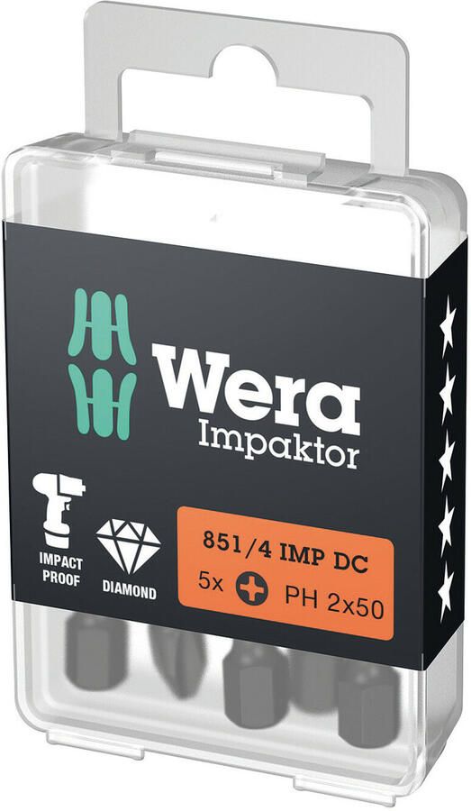 Wera 851 4 IMP DC Impaktor Bits Phillips PH 2 x 50 mm 5 stuk(s) 05057656001