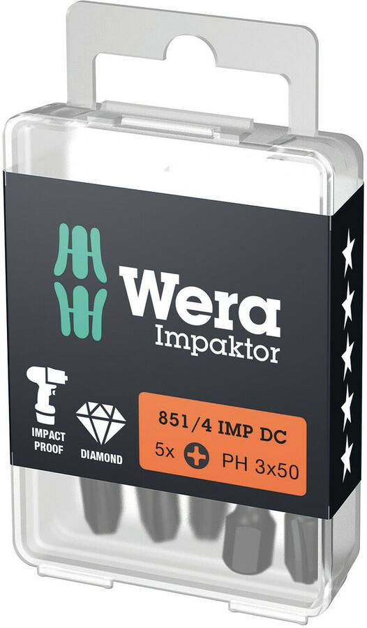 Wera 851 4 IMP DC Impaktor Bits Phillips PH 3 x 50 mm 5 stuk(s) 05057657001