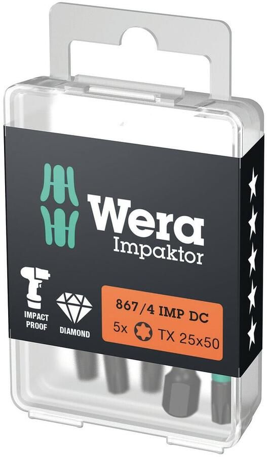 Wera 867 4 IMP DC TORX DIY Impaktor Bits TX 25 x 50 mm 5-delig 05057665001