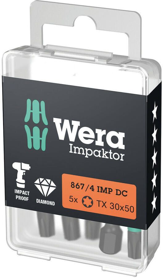Wera 867 4 IMP DC TORX DIY Impaktor Bits TX 30 x 50 mm 5-delig 05057666001