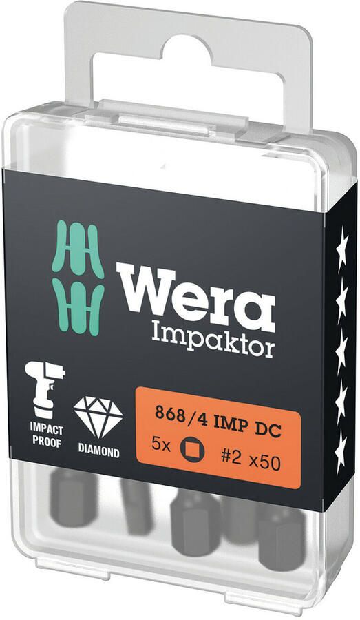 Wera 868 4 DC PH DIY Impaktor Binnenvierkant Bits # 2 x 50 mm 5-delig 05057671001