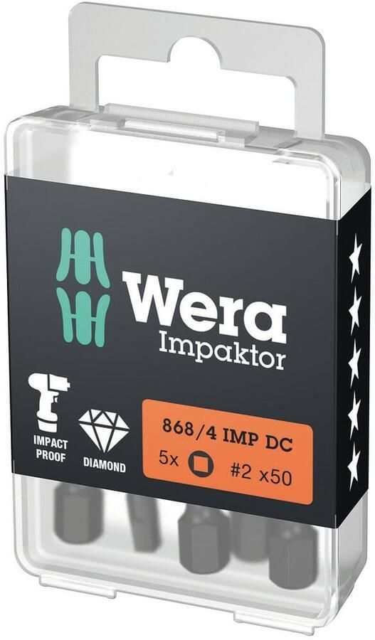 Wera 868 4 DC PH DIY Impaktor Binnenvierkant Bits # 2 x 50 mm 5-delig 05057671001