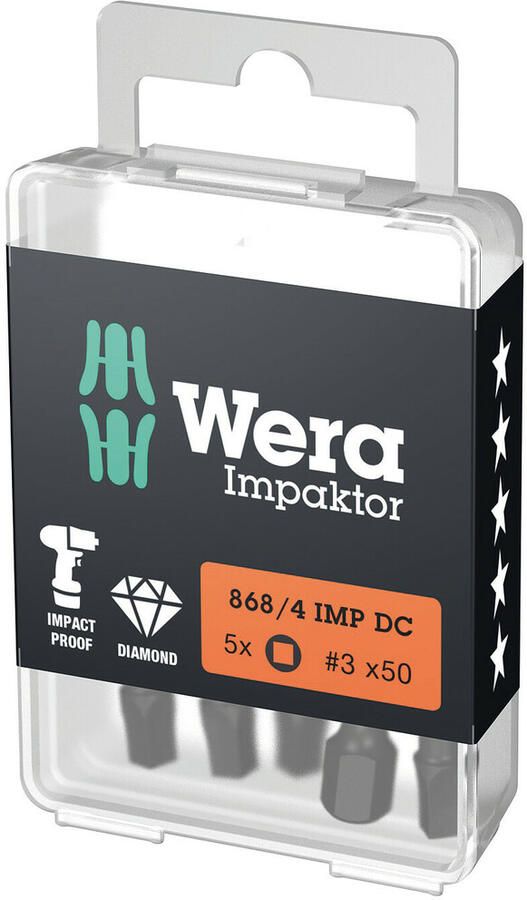 Wera 868 4 DC PH DIY Impaktor Binnenvierkant Bits # 3 x 50 mm 5-delig 05057672001